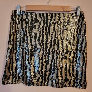 NWT Tulle Sequin Black & Gold Zebra Print Mini Skirt, Zipper Back, XS